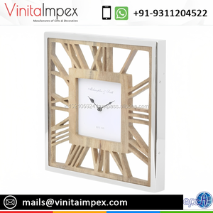 Desktop Square Silent Wooden & Steel Table Clock | Mini <b>Solid</b> <b>Wood</b> <b>Desk</b> Clock | Modern Decorative Office Home Tabletop Clock - Product Image 6