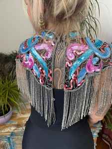 Cape Burlesque élégante longueur au sol col en V soutien-gorge intégré broderie perles perlées paillettes taille naturelle tenue de fête de club - Product Image 2