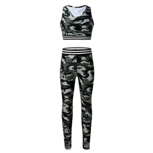 Ensemble de yoga pour femmes, 2 pièces, soutien-gorge de sport et leggings, imprimé camouflage, tenue de sport sans manches, tenue de fitness - Product Image 1