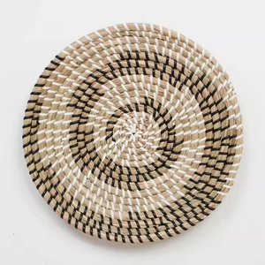 Modern Chic Set of 3 Seagrass <b>Wall</b> <b>Baskets</b> Plate and Tabletop Holder for Home Interior Decor - Product Image 2