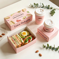 Boîte à sandwich rose personnalisée avec porte-café - Emballage tout-en-un pour pâtisseries et boissons pour café/boulangerie