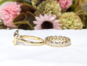 3.75 Ct <b>Cushion</b> Cut Lab Grown Diamond Engagement Ring Set, Diamond Solitaire Ring With Full Eternity Band Solid 14K Yellow Gold - Product Image 2