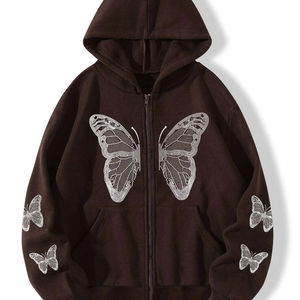 Sweats à capuche avec logo personnalisé et motif graphique en strass Pull à manches longues avec strass Pull à capuche zippé pour hommes en éponge française Street Wear - Product Image 1