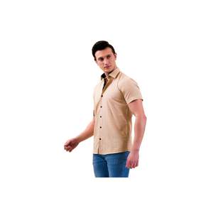 Chemise Slim Fit à Manches Courtes en Coton Imprimé Noir Jaune Moutarde - Product Image 2