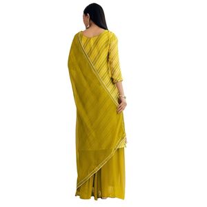 Giallo senape e verde chiaro Georgette Kurta Palazzo completo con Moti Work e Gota pizzo all'ingrosso abbigliamento etnico da donna - Product Image 5