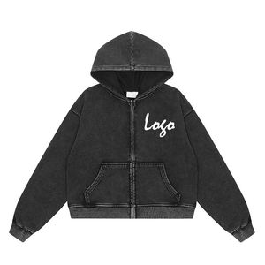 Logo personnalisé 100% coton automne rétro lavé perlé vierge hommes écologique brodé goutte épaule pull à capuche - Product Image 1
