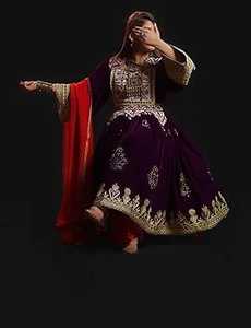 Vestido afgano de cuello cuadrado personalizado para mujer, ropa de boda bordada de tela Premium, vestidos afganos tradicionales acampanados con cremallera sólida - Product Image 3