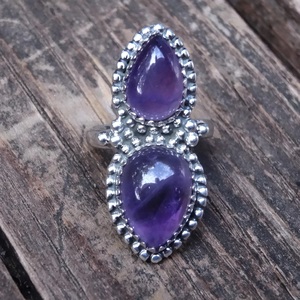 แหวนพลอยอเมทิสต์ธรรมชาติแหวนเงินแบบเรียบง่ายสำหรับผู้หญิงแหวนวันเกิดบางเครื่องประดับสำหรับงานเลี้ยงวันเกิด - Product Image 3