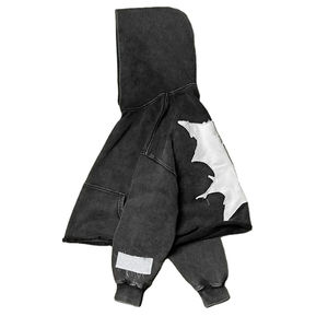 Térmica Sin bolsillo Sun Faded Cut Edge Custom Acid Wash Recortada Sudaderas con capucha Hombres Raw Hem Applique Parche desgastado Bordado Sudaderas con capucha - Product Image 3