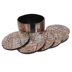 Ensemble de 6 sous-verres en nacre naturelle, mosaïque de coquillages faits à la main, avec boîte, pour tasses à café et à thé, en provenance du Vietnam - Product Image 1