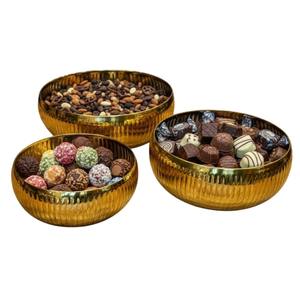 Ensemble de 2 bols de service décoratifs en laiton martelé finition or, bols à bonbons, à chocolat, à collations en métal pour la décoration de la maison et la vaisselle - Product Image 3