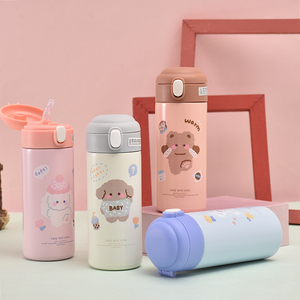 Tasse thermos isotherme en acier inoxydable Kawaii Cartoons Flacon à vide pour café, thé, lait, voyage, paille, ours mignon - Product Image 6