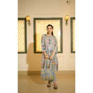 Conjunto de Kurta sin Mangas Estilo Bohemio Misty Grey Meadows en Crepé Transpirable para Primavera/Verano - Product Image 5