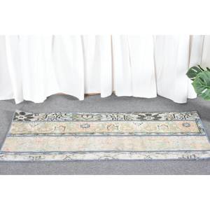 Vintage 1.5 X 3.9ft Turkish <b>Rug</b> Green <b>Blue</b> Patchwork Design Wool Seagrass Latex Rectangular <b>Large</b> Area for Hallway Room Decor - Product Image 3