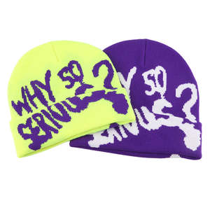 Custom Logo Acrylic Material 100% Knitted Breathable <b>Waterproof</b> Beach Unisex <b>Beanie</b> Manufacturers All Print Jacquard No Cuff - Product Image 6