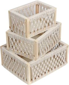Panier en corde macramé d'aspect naturel pour la décoration intérieure, rehaussant l'esthétique terreuse avec un tissage artisanal en corde - Product Image 3