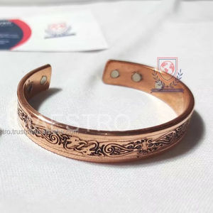 Bracelet ajustable en cuivre à six aimants à motif floral, gravé, idéal pour la méditation, le yoga, améliore la circulation sanguine, régule - Product Image 6