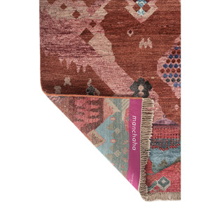 Alfombra Manchaha de Lana y Seda de Bambú con Patrón Geométrico Anudada a Mano en Rojo y Naranja - Para Uso Doméstico Les-2695 - Product Image 5