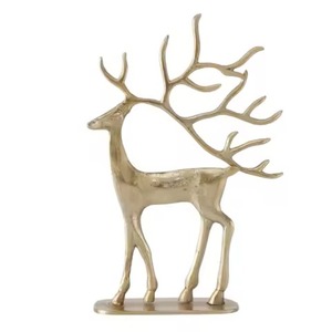 Escultura de Reno de ciervo de metal de plata moderna con base de madera para decoración de boda o Navidad Diseño de mesa elegante - Product Image 6