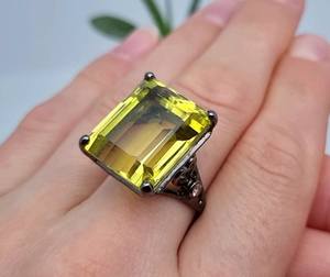 แหวนพลอยเลมอนควอตซ์ธรรมชาติ 22 กะรัต เงินแท้ 925 ชุบโรเดียม ไซส์ 8 US เครื่องประดับทำมือสุดหรู เป็นของขวัญ - Product Image 4