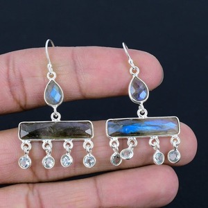Wedding Gift Jewelry Simple <b>Earrings</b> 925 Solid <b>Sterling</b> <b>Silver</b> Spinner Designer Labradorite Gemstone <b>Dangle</b> <b>Earrings</b> for Women - Product Image 3