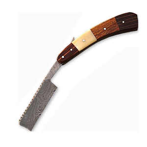 Maquinilla de afeitar plegable de acero inoxidable para quitar el pelo, mango de madera, cuchilla recta - Product Image 5