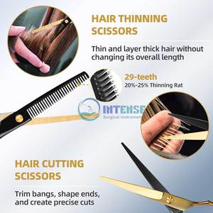 Chuyên Nghiệp Salon Tóc Cắt Kéo Kit 9 Pcs Thép Không Gỉ Thẳng Mỏng Mỏng <span class=keywords><strong>Shears</strong></span> - Product Image 3