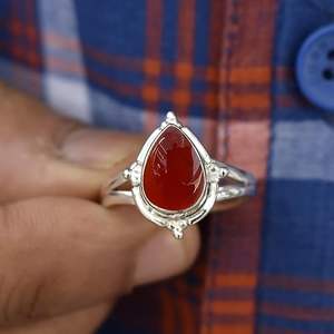Anillo de Plata de Ley 925 de diseñador hecho a mano para mujer, joyería de plata con forma de pera cornalina roja, Idea de regalo de San Valentín - Product Image 2