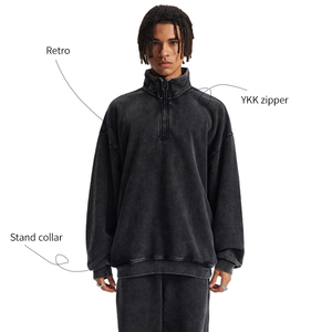 Sweat-shirt surdimensionné en molleton épais 430 GSM 100 % coton écologique, fermeture éclair 1/4, style streetwear vintage, vierge, unisexe, personnalisable - Product Image 2