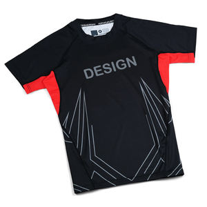 Haut de compression noir personnalisé à manches courtes BJJ Rash Guard style Skorpion pour MMA Grappling No-Gi Training Respirant OEM ODM - Product Image 1