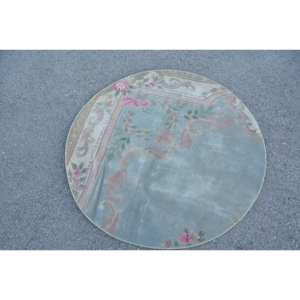 Alfombra Turca Clásica Azul y Rosa Vintage de 3.8 x 3.8 pies, Ecológica, de Pelo Medio, Diseño Patchwork, Base de Látex, Decoración para Comedor - Product Image 3