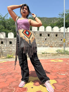 Nouveau sac à main de couverture selle élégant occidental véritable fabriqué à la main aztèque Multi couleur cuir repoussé sangle perlée gland sacs à bandoulière - Product Image 2