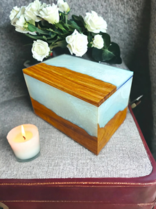 Urna de cremación de palisandro, incrustaciones de resina blanca, caja funeraria de madera, recuerdo conmemorativo para mascotas y humanos - Product Image 2