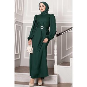 Vestido con cinturón recubierto crepé Esmeralda - Product Image 1