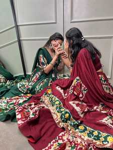 Festive Rayon Lehenga Ensemble with Stunning 6-Meter Flair, <b>Gota</b> Patti Work, and Stylish Cowrie Lace Finishing - Product Image 3