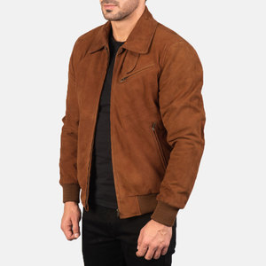 Men's <b>Suede</b> Bomber <b>Jacket</b> Turn-Down Collar Zip Front Casual Autumn Wear Regular Fit Solid Color Brown - Product Image 4