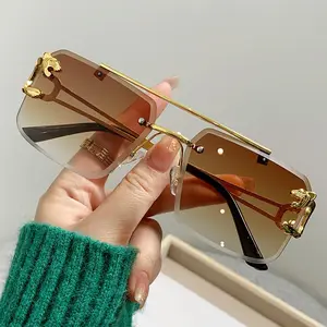 Modische goldene tigerkopf-sonnenbrille metall quadratisch rahmenlos schnittrand sonnenbrille cool herren- und damenbrille großhandel