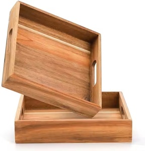 Bandeja de servicio de madera de acacia redonda única FARMOUSE para cocina, hogar o Hotel, vajilla de estilo clásico para fiesta o ser de comida - Product Image 1