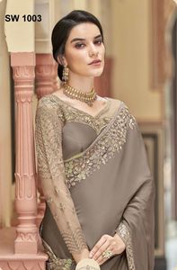 Saree de créateur en soie Design exclusif dernière Collection avec broderie travail lourd vêtements de fête de mariée ethnique - Product Image 5