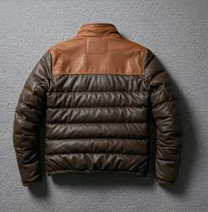 Blouson bombardier en cuir d'agneau marron pour homme coupe-vent respirant grande taille avec fermeture éclair imperméable tissé technique printemps - Product Image 6