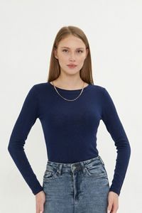 Combinaison à manches longues pour femme, col rond, coupe ajustée, couleur unie, tricotée, 100 % viscose, décontractée, à porter toute l'année - Product Image 3