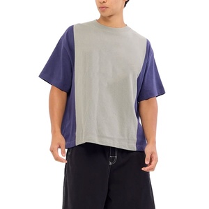 Custom Unisex Jersey Heavyweight O Neck Panel Design Plus Size Baggy <b>Down</b> Shoulder T-Shirt Streetwear Casual Design Breathable - Product Image 2