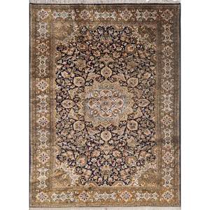 Gulmarg Modern Blue <b>Hand</b> Knotted Silk <b>Rug</b> Rectangle Medallion Print Area <b>Rug</b> for Home Viscose Polyester Nylon <b>Tufted</b> Technique - Product Image 1