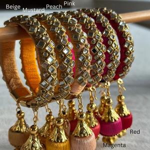 Fil de soie Kundan travail bracelets faveur de mariage indien Haldi Mehendi Sangeet bracelets Diwali Thanksgiving cadeau mariage à la mode - Product Image 3