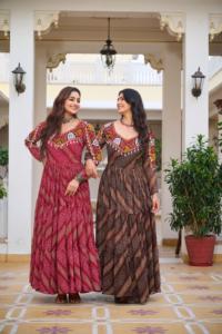 2024 été nouvelle mode filles longue grande taille col en v Foux georgette bandhni imprimer mariage plage formel parole longueur vêtements - Product Image 6