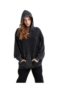 High Street unisexe XXS coupe régulière Vintage coton respirant en relief pull noir dégradé acide lavage à capuche motif solide - Product Image 2