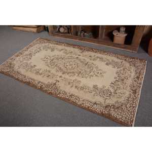 พรมขนสัตว์สีเบจสีน้ำตาลแบบดั้งเดิม7ft x 3.9การออกแบบเย็บปะติดปะต่อกันสไตล์ตุรกีสำหรับตกแต่งห้องนั่งเล่นยางทรงสี่เหลี่ยมผืนผ้ากว้าง4เมตร - Product Image 3