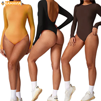 Mono de una pieza para mujer, estilo vintage, sexy, transpirable, ajustado, de punto, cuello alto, licra/algodón, pantalones cortos, manga larga, cómodo y elástico