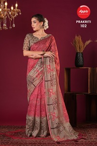 Tela de lino y algodón con estampado Floral con espejos Ary Work Elegante Jari Border Valor agregado Tela étnica Hermoso Sari para festivo - Product Image 4