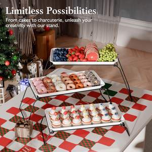 Grand ensemble de plateau de service en mélamine à 3 niveaux et support à cupcakes pour événements de fête, plateaux de 17 pouces avec support à plusieurs niveaux, - Product Image 5